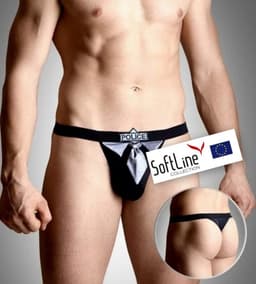 Softline Collection - G-string met satijn aanzicht zwart/wit S t/m L — thumbnail 1