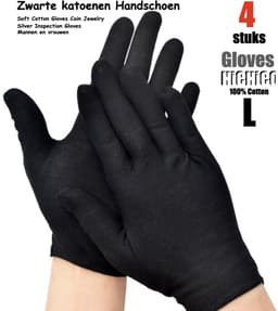 Katoenen handschoenen Zwart L 4stuks/2paar Beschermende Handschoenen - Gezondheidszorg - Ziekenhuis - Beauty Center, Kapper en Salon Spa Tattoo – Jewelry - eczeem / allergie / handcreme - juweliers / munt handschoen — thumbnail 1