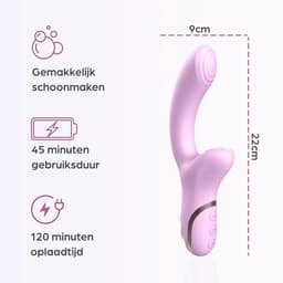 Sinsaa Tarzan Vibrator – Vibrerende Rabbit Vibrator - G-Spot & Luchtdruk Clitoris Stimulator - Vibrators voor vrouwen - 10 Vibratiesnelheden & 10 Zuigfunctie snelheden - Inclusief glijmiddel – Bella – Roze — thumbnail 7