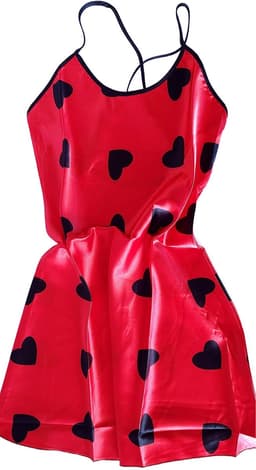 Nachtjurk - Maat L - Rood zwarte hartje - Spaghetti bandjes - Sexy nachtjurk - Slaapjurk - Nacht lingerie - Nachtjapon - Slaap kleding — thumbnail 3