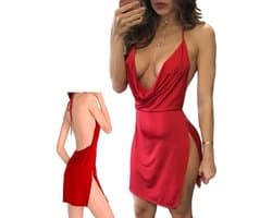 Erotische Jurkje I Nachtjurkje I Sexy Stretch Jurkje I V-Neck I Open Rug I Erotisch Ondergoed I One Size I Rood