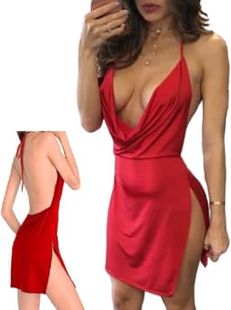 Erotische Jurkje I Nachtjurkje I Sexy Stretch Jurkje I V-Neck I Open Rug I Erotisch Ondergoed I One Size I Rood — thumbnail 1