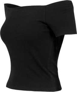 Off Shoulder Geribd T-Shirt voor Dames met Wijde Hals — thumbnail 4