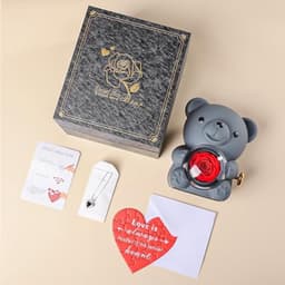 Romantische teddybeer met roos en verborgen sieradendoosje - uniek cadeau voor haar - Valentijnsdag, Moederdag, bruiloften en jubilea — thumbnail 3