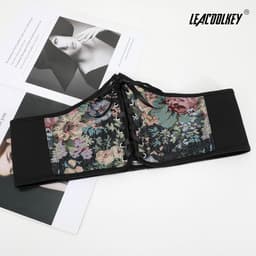 Brede Dames Corset Tailleband met Jacquard Bloemenpatroon - Elastische Vintage Riem — thumbnail 2