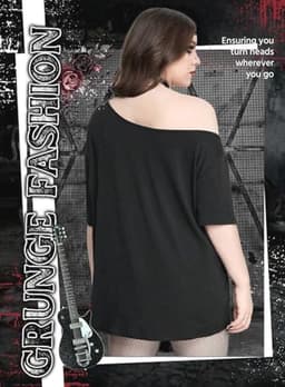 Gothic Off-Shoulder T-shirt voor Vrouwen - Punkstijl Grunge Top met Korte Mouwen — thumbnail 4