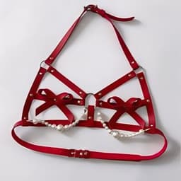Sexy Rode Leren Lingerie Set voor Vrouwen – Verleidelijke Strik en Parels, Erotische Nachtmode en Sensuele Sexyslips – One Size | Sexy Lingerie, Verleidelijke Kostuums, Bandage Outfit — thumbnail 2