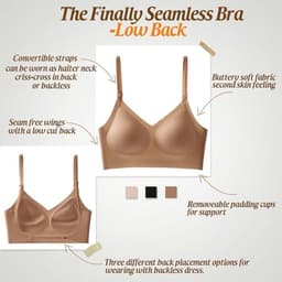 Lage Rug BH Draadloze Naadloze BH Backless Multiway Bandjes Halter BH met Padding Verwijderbaar — thumbnail 5
