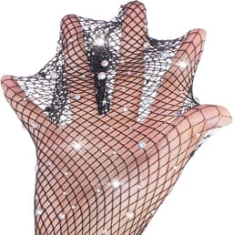 Lange Zwarte Visnet Handschoenen met Strass voor Dames - Feest en Cosplay Accessoire — thumbnail 3