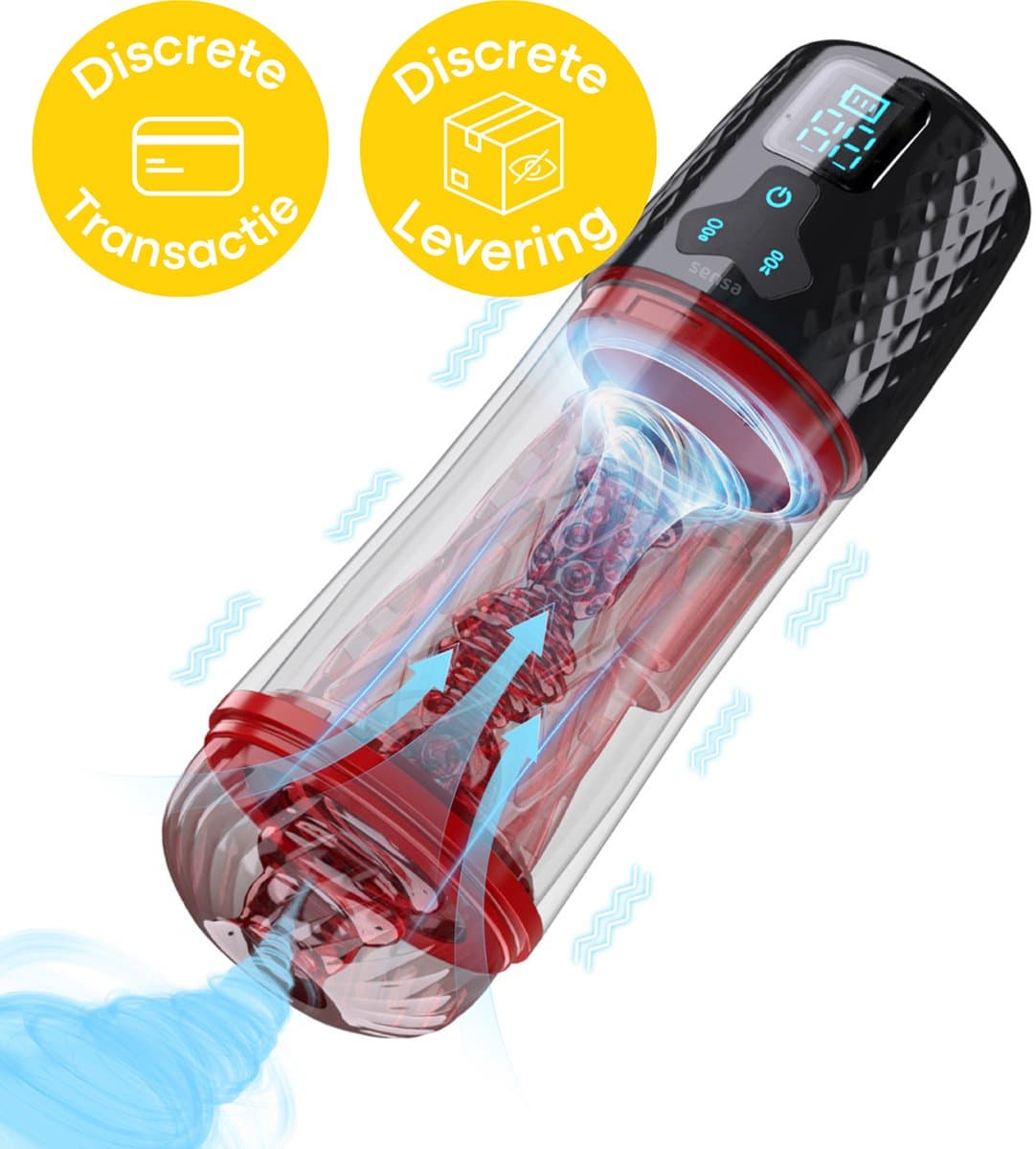 Sensa Automatische Masturbator voor Mannen – Sex Toy Elektrisch - Pocket Pussy - met 9 Zuig- en Vibratie standen - Met Visueel Venster — afbeelding 1
