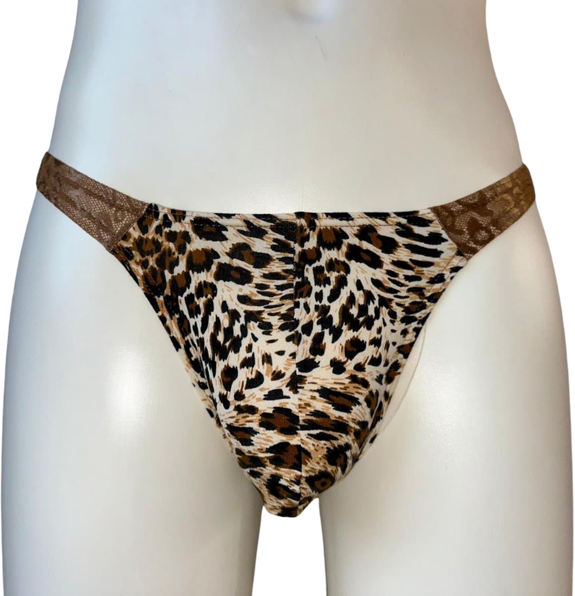 LekkerStout Heren Luipaard String - Kant - Bruin - Sexy Herenlingerie | XL | ( LS261 ) — afbeelding 1
