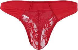 Heren Thong Sissy Lingerie - Elastische Sexy Lace Underwear Jockstrap Bikini G-String Panty Rode Transparante Gay Briefs voor Avondje Uit of Lingerie Nacht — thumbnail 1