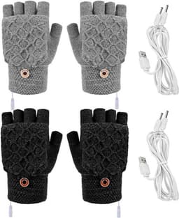 2 Paar USB Verwarmde Handschoenen - Handschoenen verwarmd - Elektrische verwarming - Dubbelzijdige verwarming - Gebreide Verwarmde Handschoenen - Winter Warme Handschoenen - Handschoenen met Verwarming - Handschoenen - Winter - Unisex - Grijs/Zwart — thumbnail 1