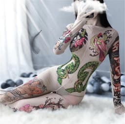 Sexy Tattoo Bodystocking , Tattoo Full Body Catsuit, japanese yakuza style tattoo Bodypanty — thumbnail 2