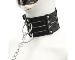 Banoch - Collar & Leash Flamboyante Black - zwarte pu leren halsband met riem - bdsm