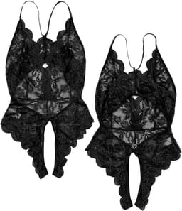 Sexy kanten bodysuit voor dames – diep decolleté, open rug, zwarte erotische lingerie — thumbnail 3