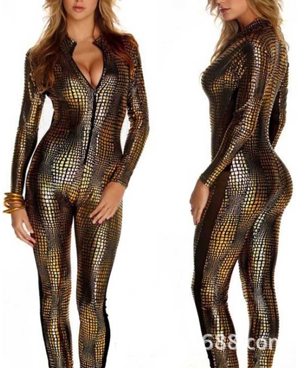 Erotische jumpsuit slangenhuid - Latex wetlook - Ritssluiting - Bodysuit — afbeelding 1