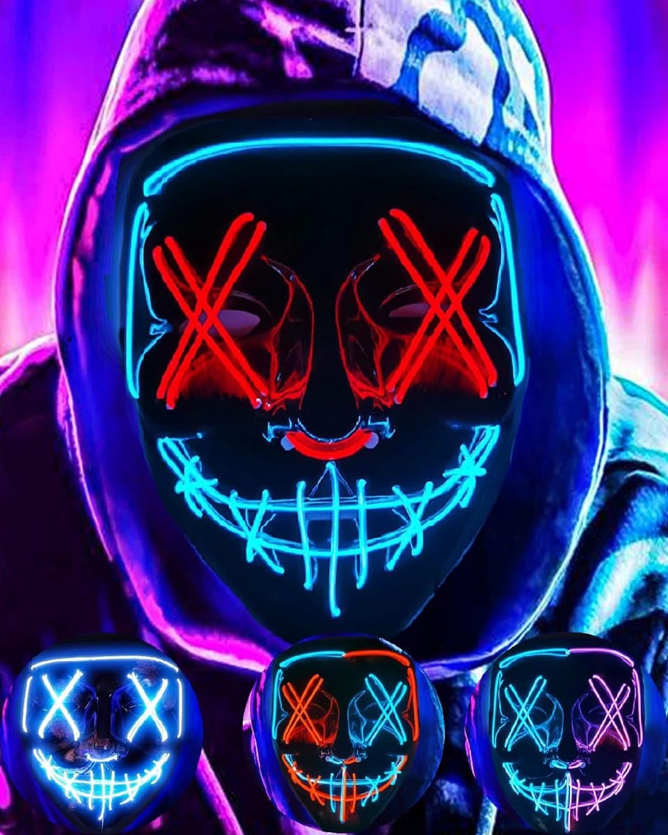 Oplichtend LED Halloween Masker - Lichtgevend El Wire Gezichtsmasker voor Kinderen en Volwassenen | Carnaval & Feest — afbeelding 1