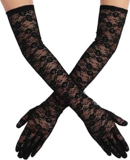 1 Paar Dames Kanten Handschoenen Lange Elegante Theekransje Engagement Dans Cocktail Party Opera Handschoenen, zwart — thumbnail 1