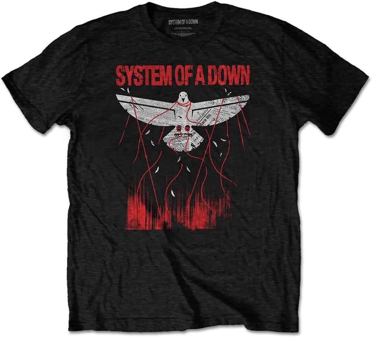 Oversized Band T-Shirt Heren Zwart met Duif Opdruk (Metal/Rock Merch) — afbeelding 1