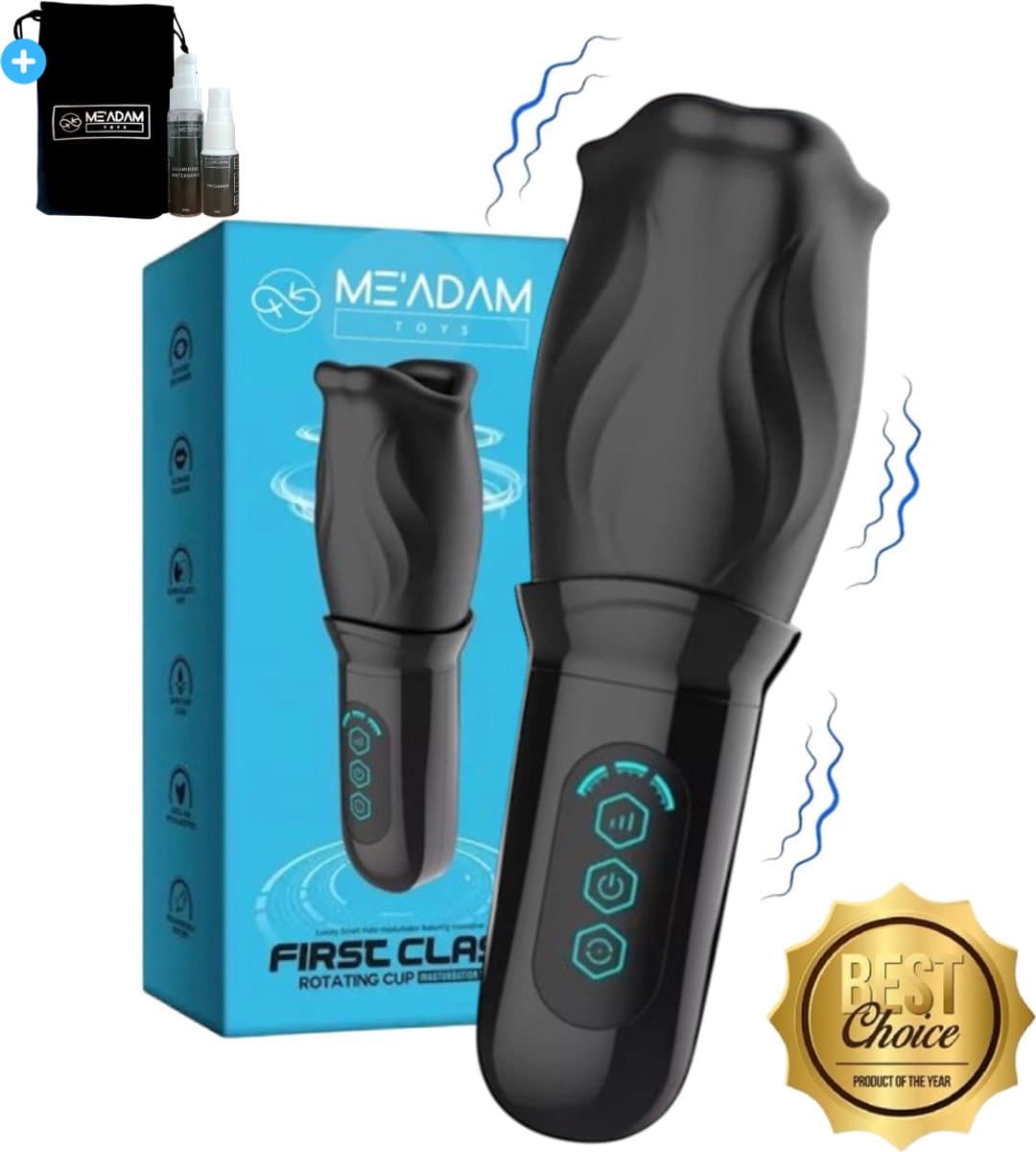 ME'ADAM - 360° Roterende blowjob masturbator - Pocket Pussy - Incl glijmiddel & opbergtas - luxe masturbator -Masturbator Voor Man - Elektrisch - Oplaadbaar - Waterdicht - Waterproof - Sex Toys - Penis Stimulator - Zwart - fluisterstil — afbeelding 1