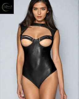 Sexy Lingerie Body Dames – Luxe Lingerie – Zwart – Wetlook Lingerie met Cut-Out Detail – Lak – Latex – Erotische Lingerie – Bodysuit – Lingerieset – Kinky – Erotische Body – BDSM – Shapewear Corset – Leer – PU Top – Dare to Undress Maat S, M, L, XL — thumbnail 1