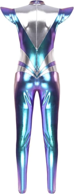 Metallic Jumpsuit - Glanzend Kostuum - Feestkleding - Stretchy Materiaal - Tot 3XL - Zilver — thumbnail 5