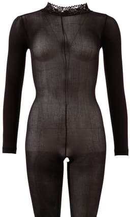 Mandy Mystery Lingerie –  Catsuit met Open Rug en Kruis met Kant Afgewerkt Kraag – Maat M/L - Zwart — thumbnail 2