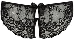 Cotteli Collection – Erotische Dames Slip Laag Uitgesneden met Open Kruis en Kanten Afwerking – Maat M – Zwart — thumbnail 2