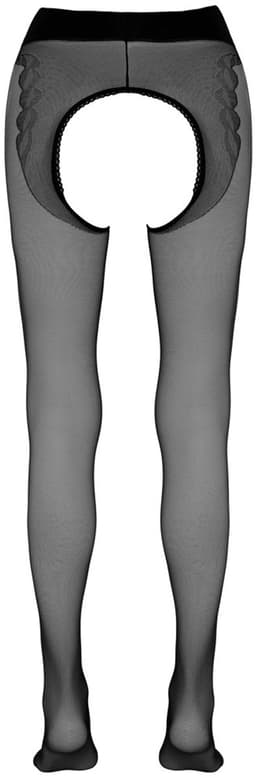 Cottelli Collection - Zwarte Panty met Gewoven Tangopatroon en Volledig Open Kruis – Maat M – Zwart — thumbnail 2