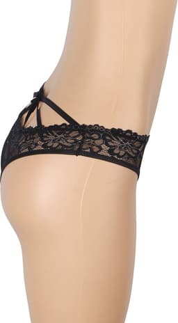 Zeloria Kanten Slip met Open Kruis en Strikdetail – Zwart – Dames Lingerie Slip met Bandjes – S — thumbnail 6