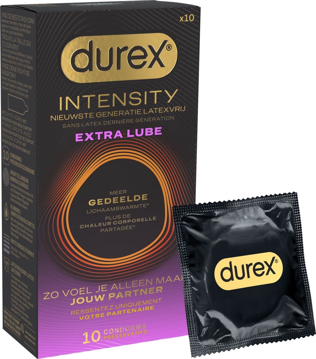 Durex Intensity Extra Glijmiddel Condooms - 10 stuks - Nieuwste generatie ultradunne, latexvrije condooms – Gedeelde lichaamswarmte — afbeelding 1