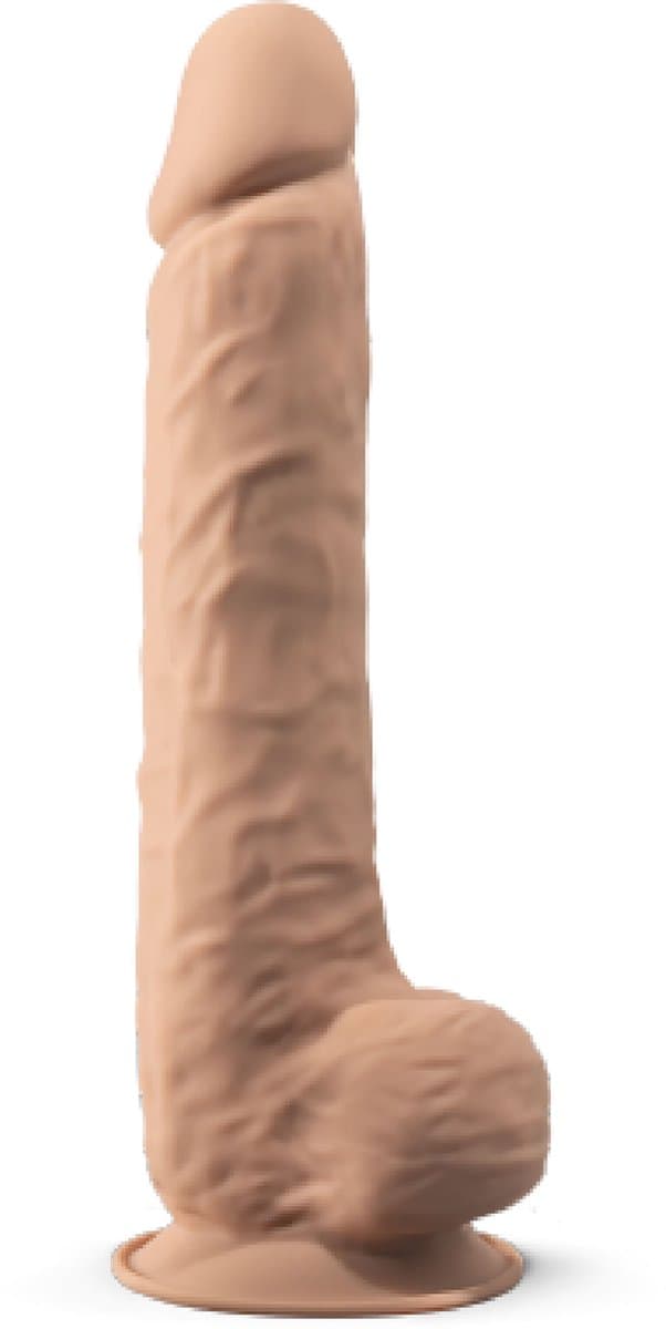 SILEXD – Dual Density siliconen beige dildo met balzak – 26.6 cm — afbeelding 1