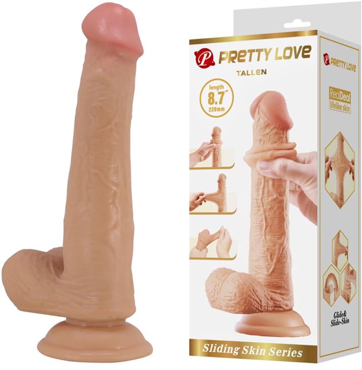 Pretty Love - Tallen - Sliding Skin Realistische Dildo 22cm - Nude — afbeelding 1