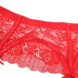 Zeloria Erotische Lingerie Jarretelgordel met Slip P5265 – Luxe Kant met Strikjes & Clips – Rood – M/L — thumbnail 4