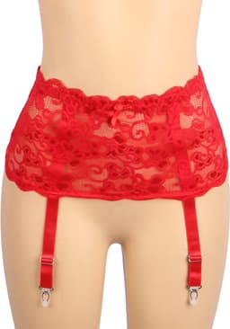 Zeloria Erotische Lingerie Jarretelgordel met Bijpassende Slip – Luxe Kant – Rood – M/L — thumbnail 9