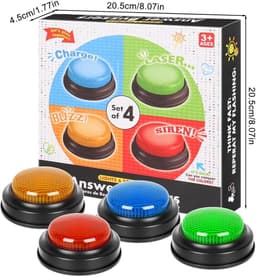Spel Antwoord Zoemer - Quiz Geluidsknop - Spelshow Thuis - Vier Verschillende Geluiden - 9x9x3.5cm Per Knop — thumbnail 6