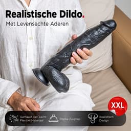 Rosebay XXL Dildo - Grote Dildo - Reusachtige Dildo - Realistische Dildo met Balzak - Dildo met Zuignap - Dildo voor Mannen - Dildo voor Mannen en Vrouwen - XL Dildo - 31cm - Zwart — thumbnail 2