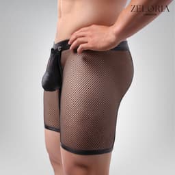 Zeloria Heren Boxer Open Design – Netstof & Wetlook – Verleidelijke Heren Lingerie – Zwart – M — thumbnail 7