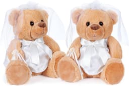 Teddy Bruidspaar in Witte Bruidsjurk – Set van 2 met Sluier en Bloemen – Creatief Geldgeschenk of Huwelijkscadeau – 25 cm — thumbnail 7