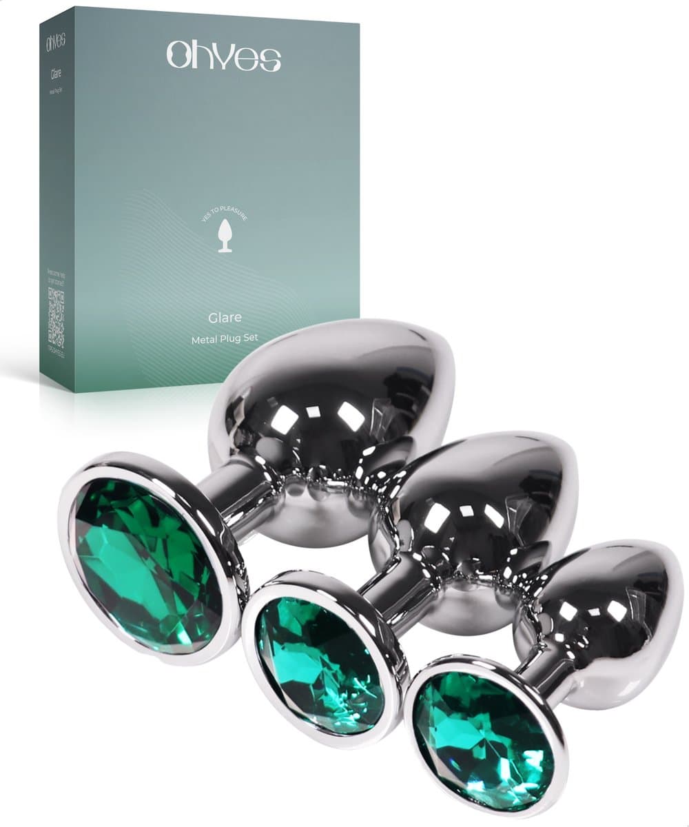 Metalen Buttplugs voor mannen en vrouwen - Buttplug Set 3-Delig - Anal & Butt Plug - Groen — afbeelding 1