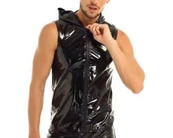 Glanzend Wet Look T-shirt Heren Korte Mouw Kunstleer Sexy Party Outfit