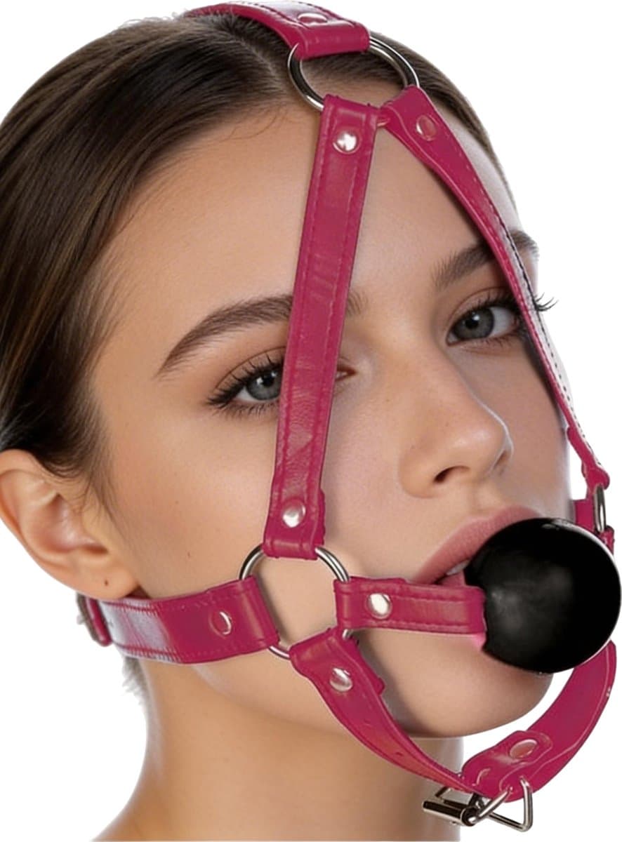 Gag Bal - Roze Harnas - Verstelbaar - PU Leer — afbeelding 1
