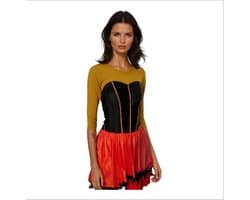 Sexy Spaanse Flamingo Verkleedjurk – Rood & Zwart – Strapless Korset Achtig Top Carnaval Kostuum – Complete Outfit voor Feest & Rollenspel – Maat Large