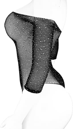BamBella® - lingerie jumpsuit - Onesize - Erotische sexy nacht pakje doorzichtig kant - Super Stretch Zwart met strass steentjes — thumbnail 2