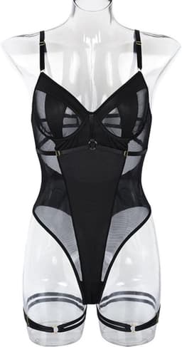 Sexy Lingerie Body – Lingerie Erotisch – Sexy Lingeriesetje – Erotische Lingerie Dames – Zwart, Mesh & met Jarretels – Kinky – Verleidelijke Teddy – BSDM – Clubwear – Madam Hommard – Sensueel – Lingerie Sexy Setje – Dare to Undress –Maat XS/S, M, L — thumbnail 5