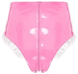 BamBella® Slip Onderbroek - Maat L/XL - Erotische Sexy BDSM Lingerie Dames - Roze rits ondergoed Datex mix latex en stof wetlook open kruis — thumbnail 3