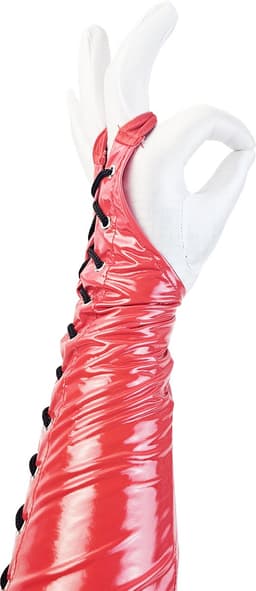 BamBella ® Handschoenen - Maat onesize - Datex (Mix latex en stof ) Sexy Rood Glans lak vetersluiting — thumbnail 4