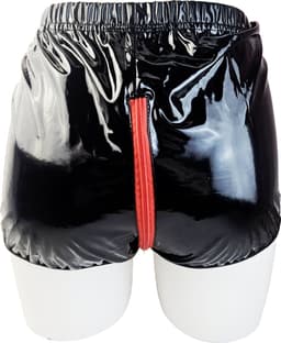 BamBella® Erotische Shorts - Maat L/XL - Wetlook korte broek Dames - Zwart Datex mix latex en stof Open kruis rits Sexy BDSM kleding — thumbnail 2