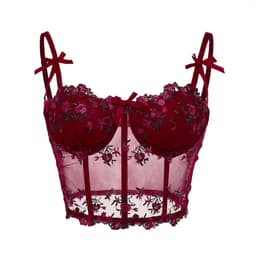 Sexy Lingerie Bustier Dames – Kant Topje met Borduursel – Rood Crop Top — thumbnail 2